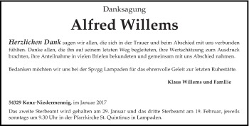 Todesanzeige von Alfred Willems von trierischer_volksfreund