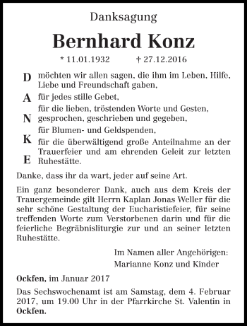 Todesanzeige von Bernhard Konz von trierischer_volksfreund