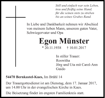 Todesanzeige von Egon Münster von trierischer_volksfreund