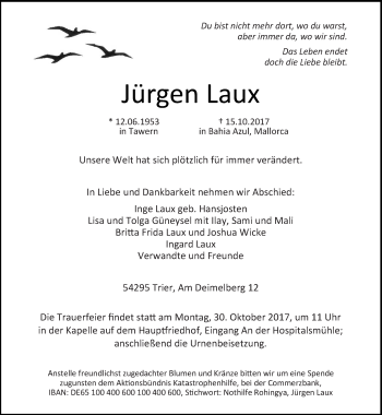 Todesanzeige von Jürgen Laux von trierischer_volksfreund