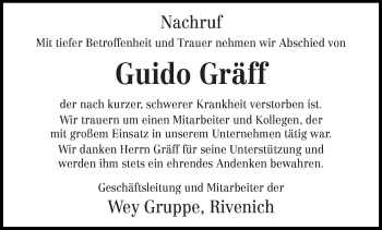 Todesanzeige von Guido Gräff von trierischer_volksfreund