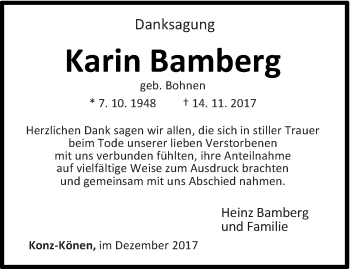 Todesanzeige von Karin Bamberg von trierischer_volksfreund