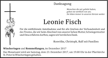 Todesanzeige von Leonie Fisch von trierischer_volksfreund