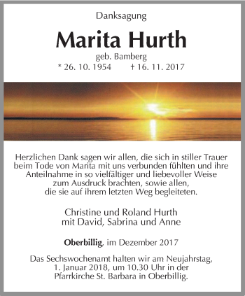 Todesanzeige von Marita Hurth von trierischer_volksfreund