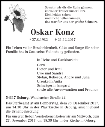 Todesanzeige von Oskar Konz von trierischer_volksfreund