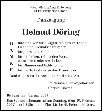 Todesanzeige von Helmut Döring von trierischer_volksfreund