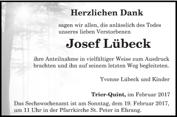 Todesanzeige von Josef Lübeck von trierischer_volksfreund