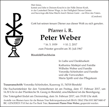 Todesanzeige von Peter Weber von trierischer_volksfreund