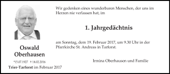 Todesanzeige von Oswald Oberhausen von trierischer_volksfreund