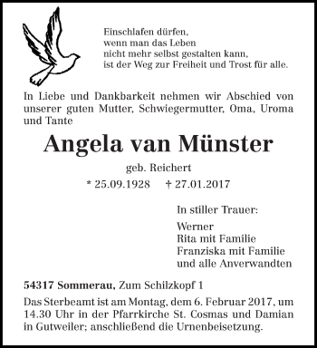 Todesanzeige von Angela van Münster von trierischer_volksfreund