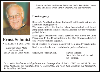 Todesanzeige von Ernst			geb. Jankowski 				            + Schmitt von trierischer_volksfreund