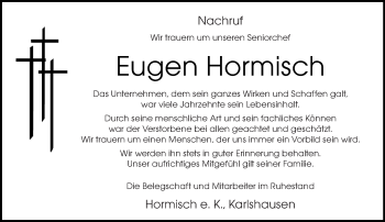 Todesanzeige von Eugen Hormisch von trierischer_volksfreund