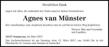 Todesanzeige von Agnes van Münster von trierischer_volksfreund