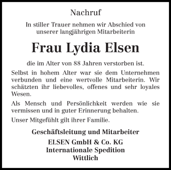Todesanzeige von Lydia Elsen von trierischer_volksfreund