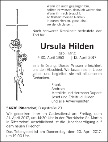 Todesanzeige von Ursula Hilden von trierischer_volksfreund