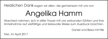 Todesanzeige von Angelika Hamm von trierischer_volksfreund