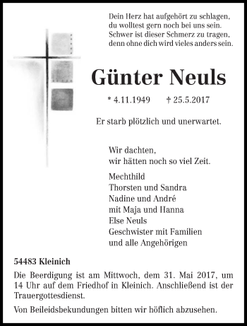 Todesanzeige von Günter Neuls von trierischer_volksfreund