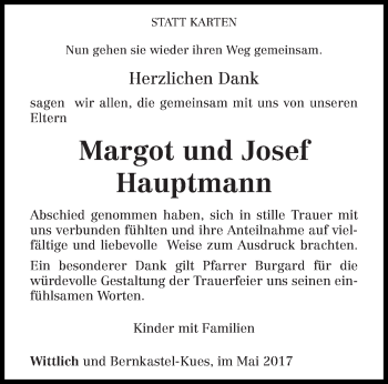 Todesanzeige von Margot und Josef Hauptmann von trierischer_volksfreund