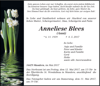 Todesanzeige von Anneliese Blees von trierischer_volksfreund