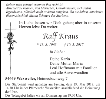 Todesanzeige von Ralf Kraus von trierischer_volksfreund