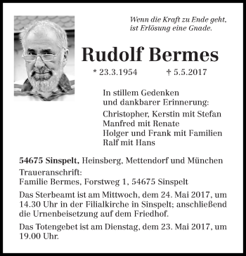 Todesanzeige von Rudolf Bermes von trierischer_volksfreund