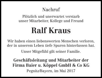 Todesanzeige von Ralf Kraus von trierischer_volksfreund