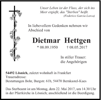 Todesanzeige von Dietmar Hettgen von trierischer_volksfreund