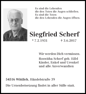 Todesanzeige von Siegfried Scherf von trierischer_volksfreund