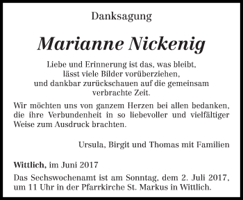 Todesanzeige von Marianne Nickenig von trierischer_volksfreund