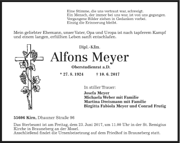 Todesanzeige von Alfons Meyer von trierischer_volksfreund