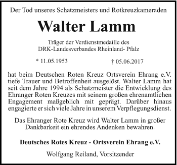 Todesanzeige von Walter Lamm von trierischer_volksfreund