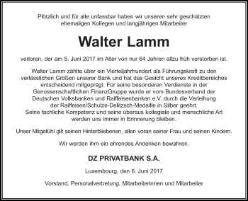 Todesanzeige von Walter Lamm von trierischer_volksfreund