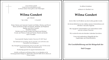 Todesanzeige von Wilma Gondert von trierischer_volksfreund