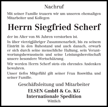 Todesanzeige von Siegfried Scherf von trierischer_volksfreund