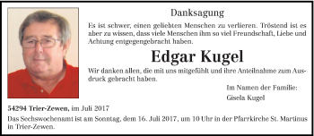 Todesanzeige von Edgar Kugel von trierischer_volksfreund
