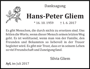 Todesanzeige von Hans-Peter Gliem von trierischer_volksfreund