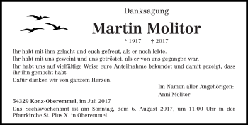 Todesanzeige von Martin Monitor von trierischer_volksfreund