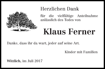 Todesanzeige von Klaus Ferner von trierischer_volksfreund