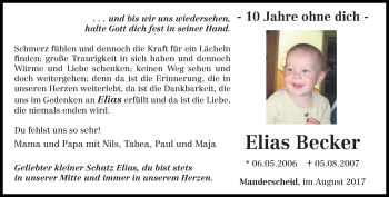 Todesanzeige von Elias Becker von trierischer_volksfreund