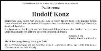 Todesanzeige von Rudolf Konz von trierischer_volksfreund