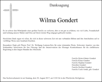Todesanzeige von Wilma Gondert von trierischer_volksfreund