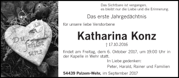 Todesanzeige von Katharina Konz von trierischer_volksfreund