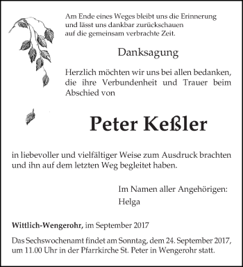 Todesanzeige von Peter Keßler von trierischer_volksfreund