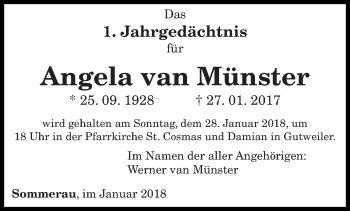 Todesanzeige von Angela van Münster von trierischer_volksfreund