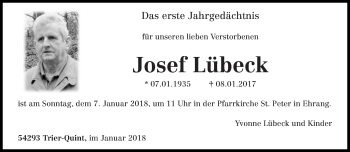Todesanzeige von Josef Lübeck von trierischer_volksfreund