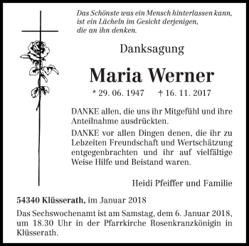 Todesanzeige von Maria Werner von trierischer_volksfreund
