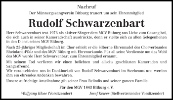 Todesanzeige von Rudolf Schwarzenbart von trierischer_volksfreund