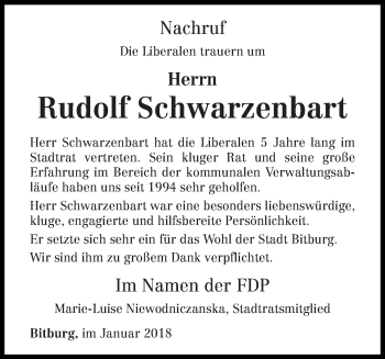 Todesanzeige von Rudolf Schwarzenbart von trierischer_volksfreund