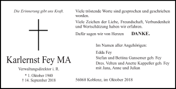 Todesanzeige von Karlernst Fey von trierischer_volksfreund