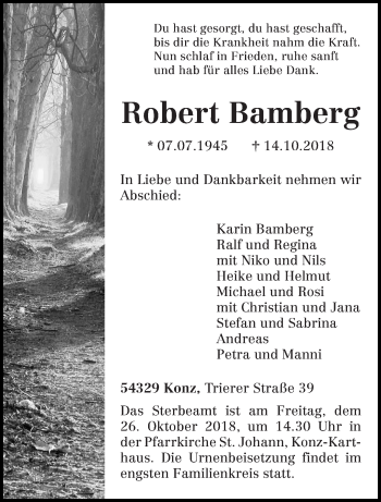 Todesanzeige von Robert Bamberg von trierischer_volksfreund